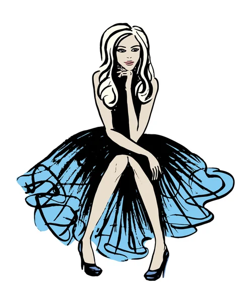 Ilustración de moda de mujer sentada — Vector de stock