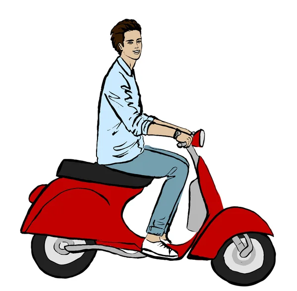 Adam sürüş scooter — Stok Vektör