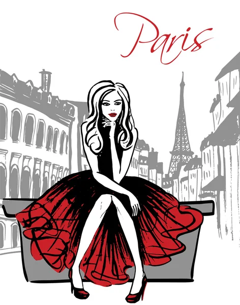 Жінка вигулює в Парижі — стоковий вектор