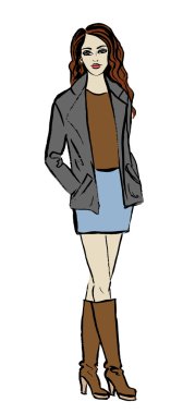 kadın ceket, elbise ve çizmeler