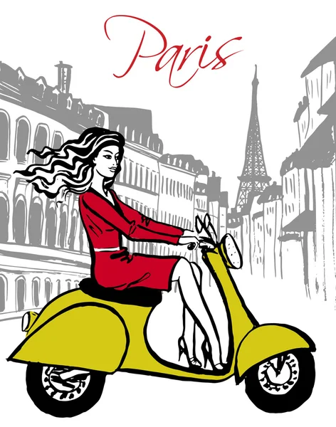 Femme scooter de conduite — Image vectorielle