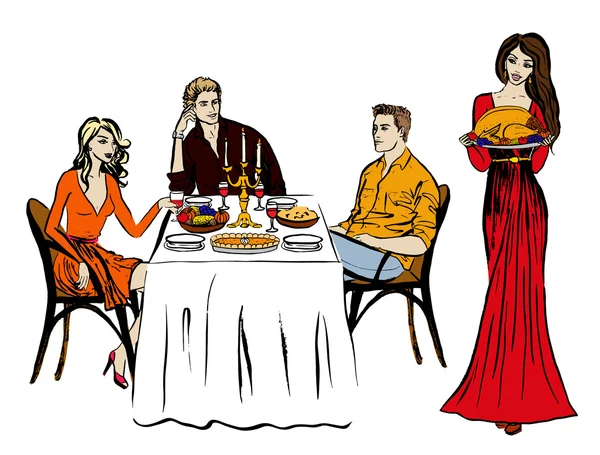 Thanksgiving ou dîner de Noël — Image vectorielle