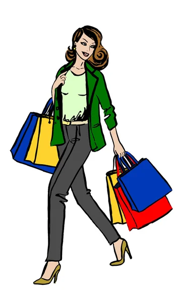 Donna con shopping bag — Vettoriale Stock