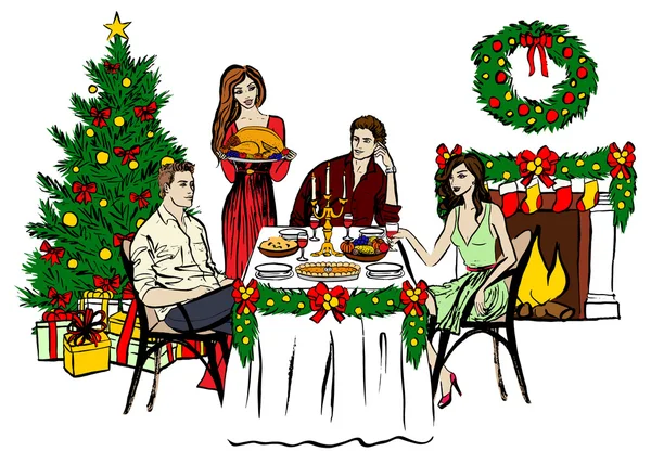 Thanksgiving ou dîner de Noël — Image vectorielle