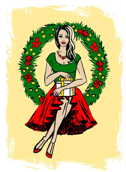 Mujer con corona de Navidad — Archivo Imágenes Vectoriales