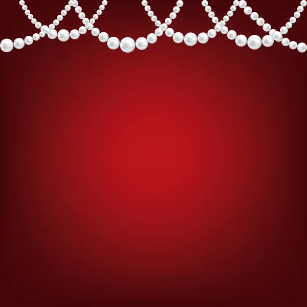 Collar de perlas en rojo — Vector de stock