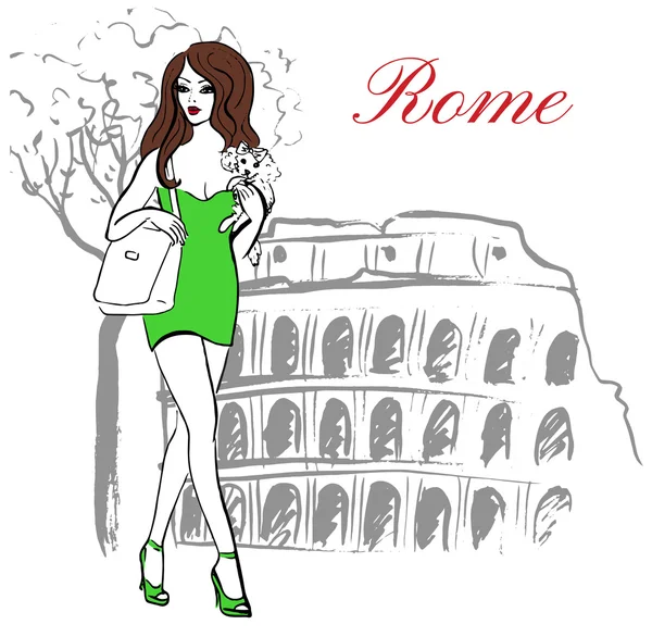 Mujer en Roma — Vector de stock