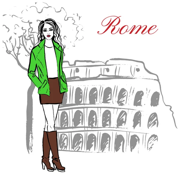 Mujer en Roma — Vector de stock