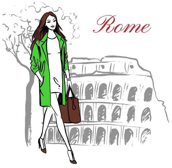Mujer en Roma — Vector de stock