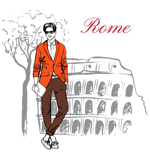 Hombre en Roma — Vector de stock