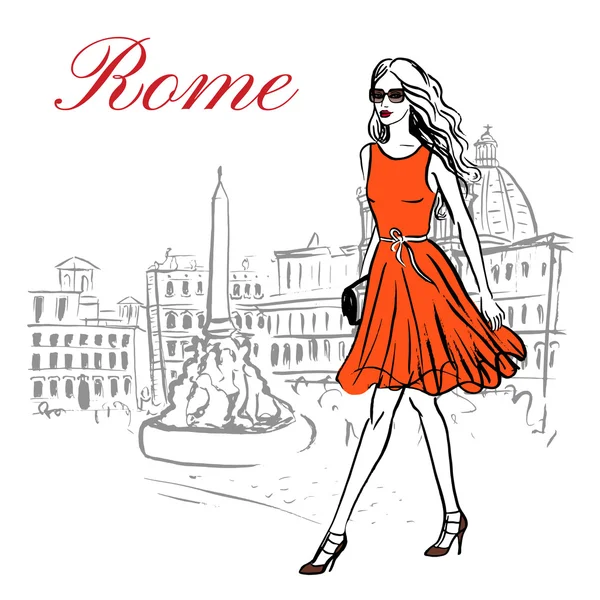 Donna a Roma — Vettoriale Stock