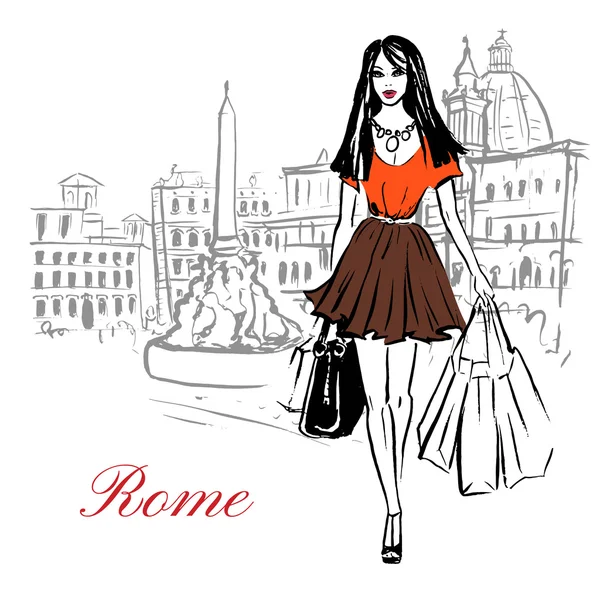 Vrouw in rome — Stockvector