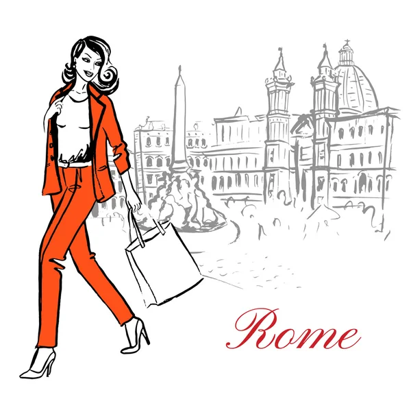 Frau in Rom — Stockvektor