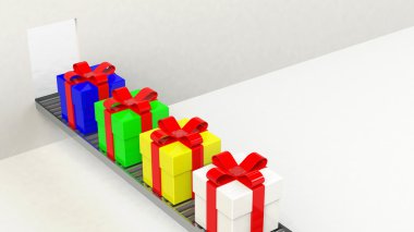 Hediye kutusu, şerit bir hediye gibi. Beyaz arka plan üzerinde 3d görüntü