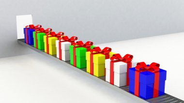 Hediye kutusu, şerit bir hediye gibi. Beyaz arka plan üzerinde 3d görüntü