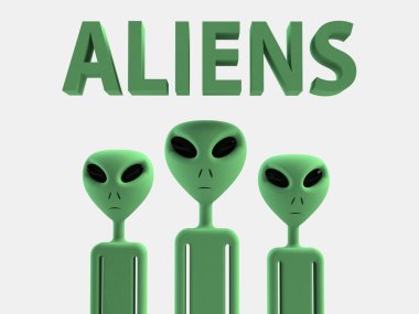 Uzaylılar 3d efekt işleme beyaz arka plan üzerinde