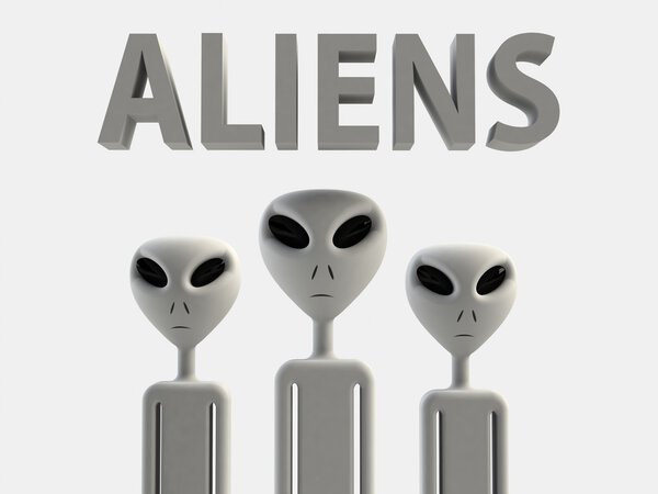 Aliens 3D effect rendering on white background