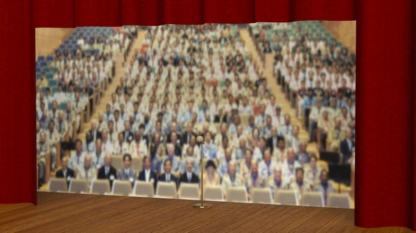 Lege podium met rood gordijn (3d render) — Stockfoto