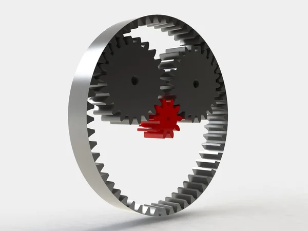 Engrenagens 3D o mecanismo Isolado no fundo branco — Fotografia de Stock