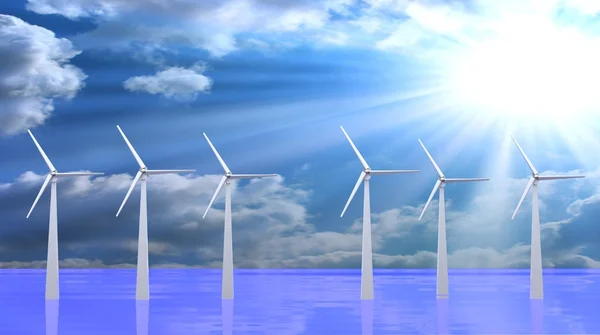 Wind turbines, 3d render — Stock Photo, Image