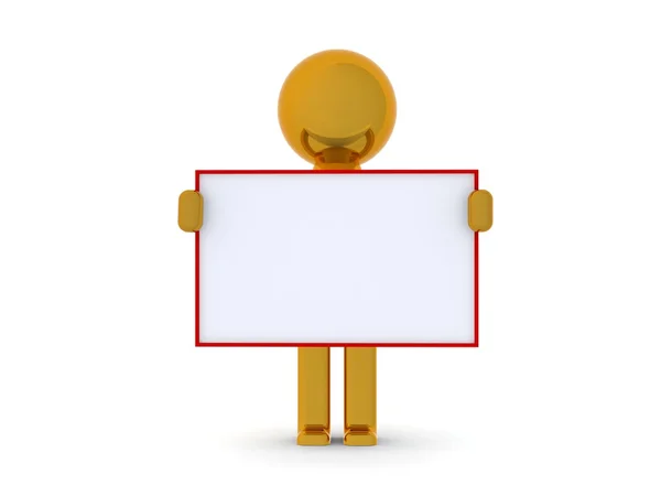 3D character holding a blank board — Stock Photo, Image