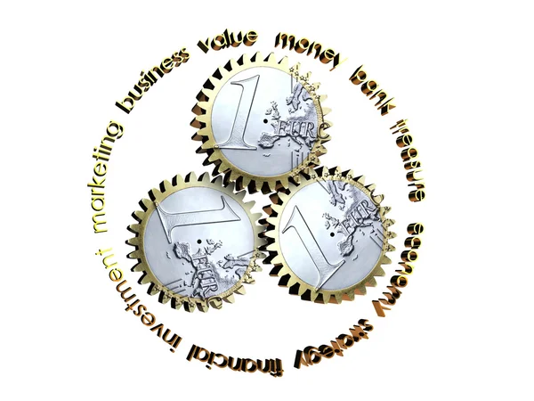 Engrenagens de moedas em euros - conceito do sistema financeiro — Fotografia de Stock