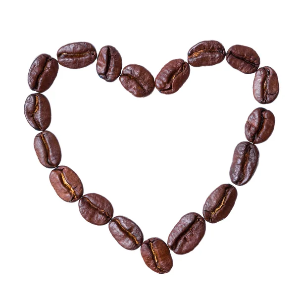 Heart from coffee beans isolated on a white background — Stock Photo, Image