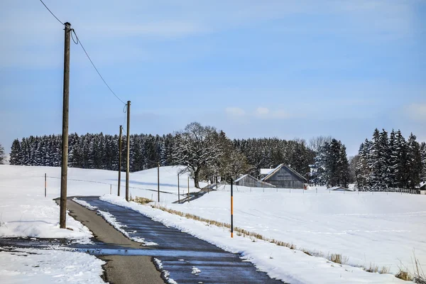 Winter landscape with road Bavaria Germany — Stock Photo, Image