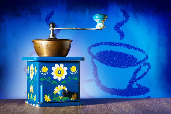 Blue coffee grinder — Stock Photo, Image