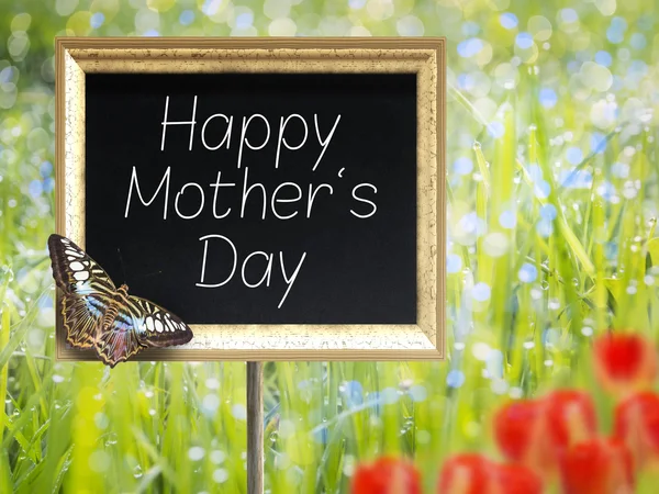 Chalkboard with text Happy Mothers Day — Stock Photo, Image