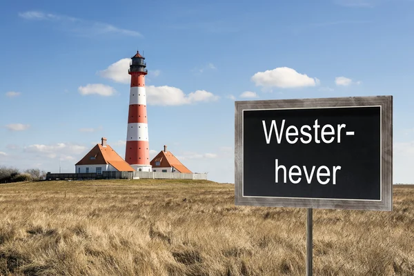 Westerhever lighthouse s tabuli — Stock fotografie