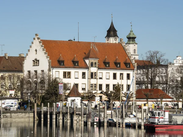 Porto de lindau com edifícios — Fotografia de Stock