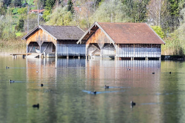 Boathouses Gölü Kochelsee — Stok fotoğraf