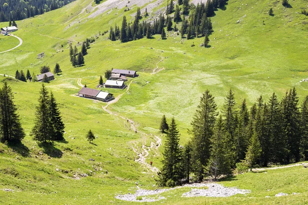 Landscape with huts Jaegerkamp Bavaria Alps — Stock Photo, Image