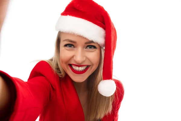 穿着圣诞服装的快乐女人自私自利 — 图库照片