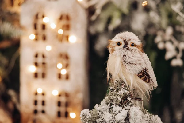 Üzerinde bir sürü kar olan küçük bir baykuşun resmi. — Stok fotoğraf