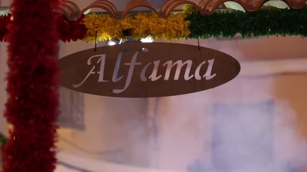 Alfama skylt med grill rök bakgrund — Stockvideo