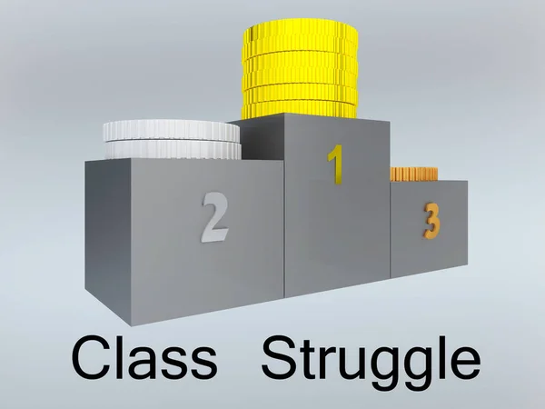 Illustratie Van Verschillende Munten Stapels Een Podium Klasse Strijd Titel — Stockfoto