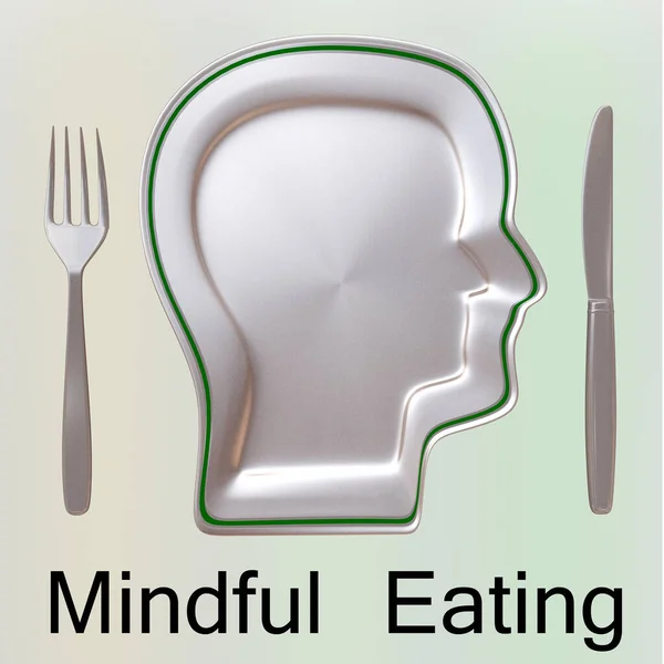 Illustratie Van Mindful Eating Titel Onder Een Bord Samen Met — Stockfoto