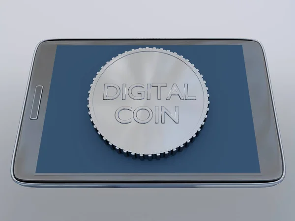 Ilustración Una Moneda Pantalla Teléfono Celular Con Impresión Digital Coin — Foto de Stock