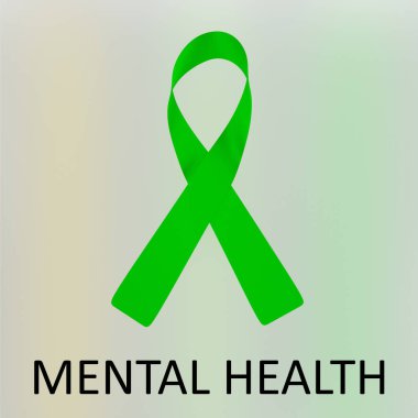 3 boyutlu resimleme MENTAL Sağlık betiği, renkli arkaplan üzerinde izole edilmiş, zihinsel sağlık farkındalığı kurdelesinin altında.