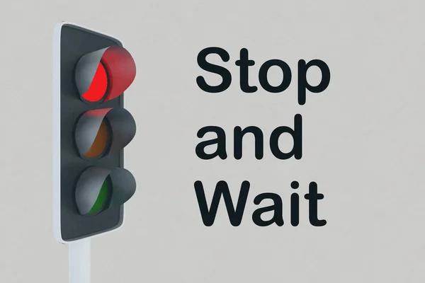 Illustration Red Traffic Light Text Stop Wait — Stock Photo, Image