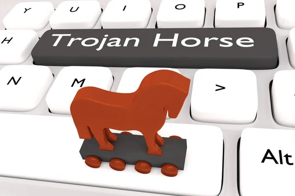 Απεικόνιση Του Πληκτρολογίου Του Υπολογιστή Σενάριο Trojan Horse Ένα Κουμπί — Φωτογραφία Αρχείου