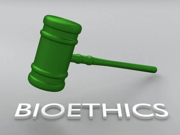 Bioethics Cím Illusztrációja Zöld Kancsó Kalapács Alatt — Stock Fotó