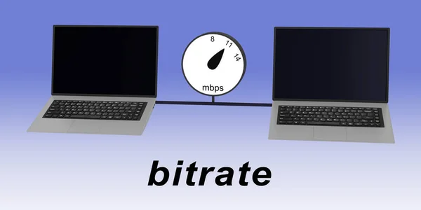 Illustratie Van Titel Bitrate Onder Twee Laptops Verbonden Door Een — Stockfoto