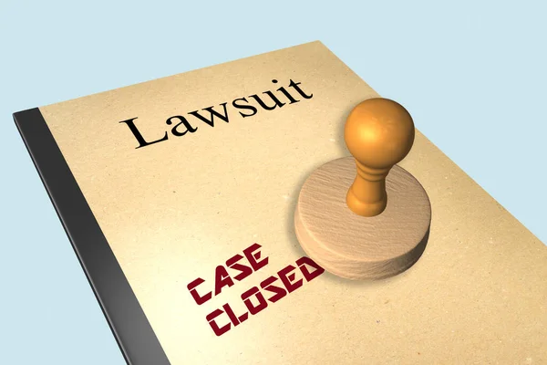 3D illustration of CASE CLOSED stamp title on legal document