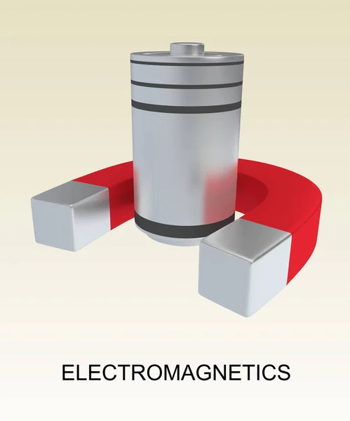 Ilustração Electromagnetic Script Sob Ímã Uma Bateria Isolado Sobre Gradiente — Fotografia de Stock