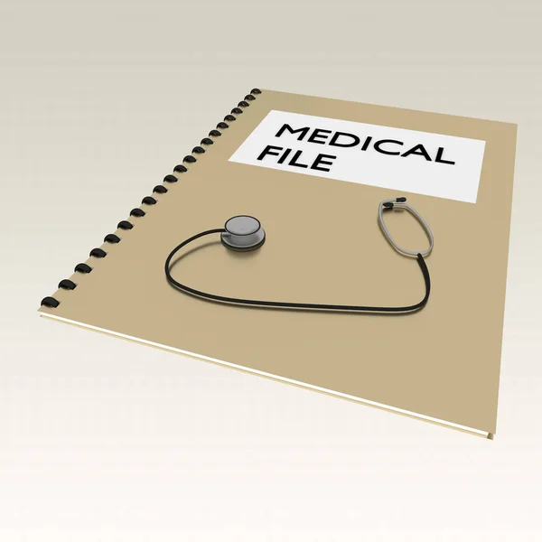 医学の3Dイラスト小冊子上のファイルスクリプトと一緒に聴診器 淡い茶色のグラデーションの上に隔離 — ストック写真