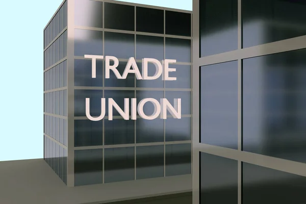 3D图片说明一座建筑的脚本Trade Union 用浅蓝色隔开 — 图库照片
