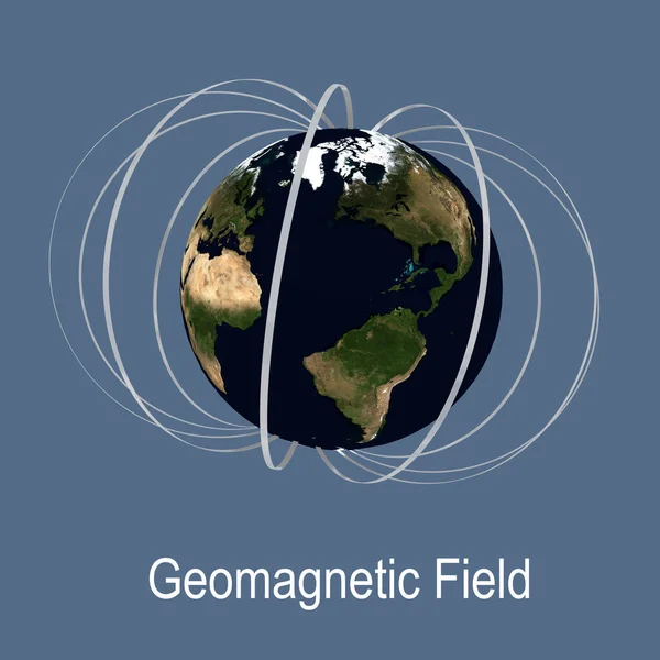 三维的地球图解 由类似于地球磁场的环状符号图案所环绕 美国航天局提供的这一图像的要素 — 图库照片